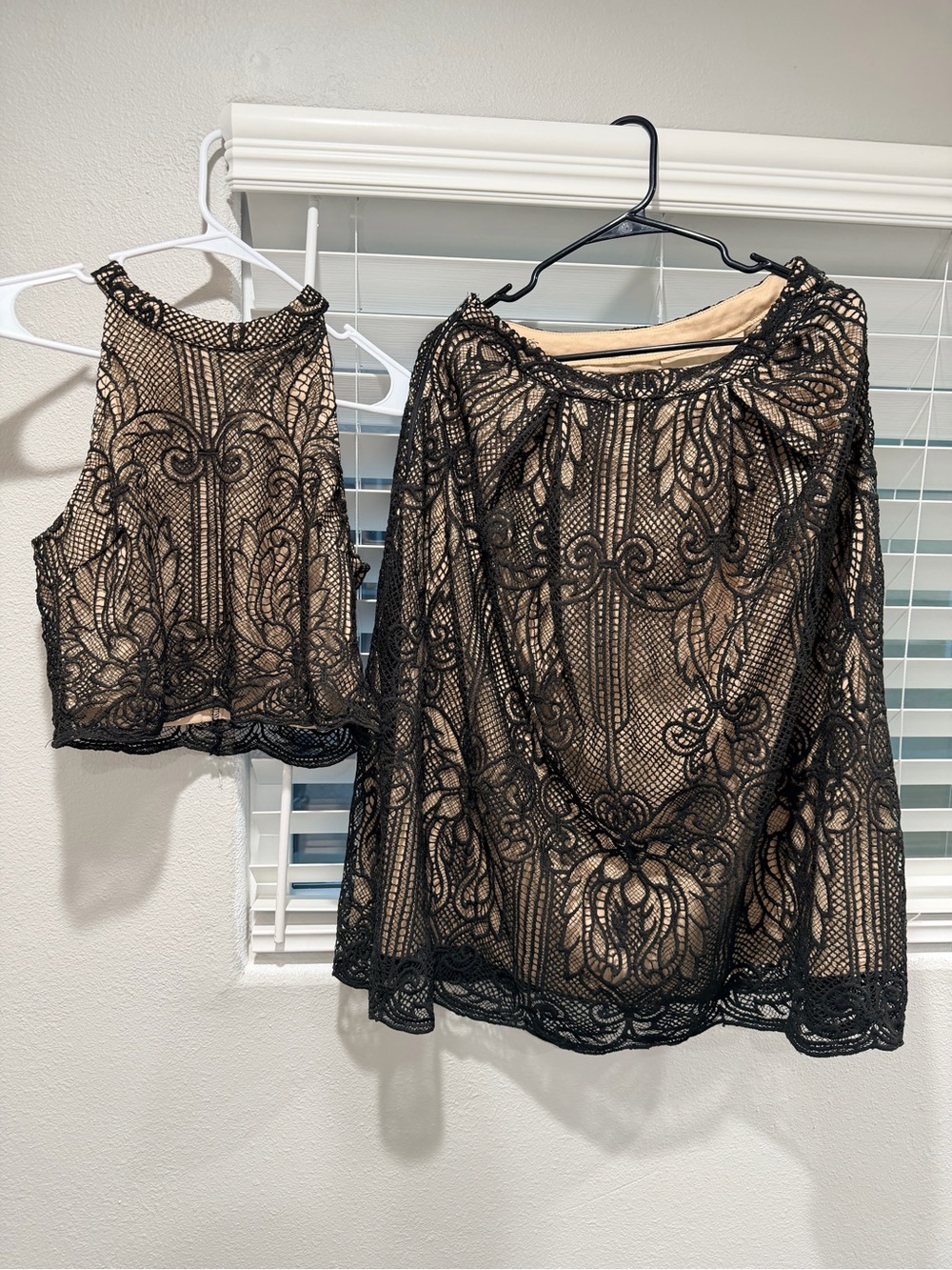 Francesca’s Black Lace Two-Piece Top Set with Nude Lining
